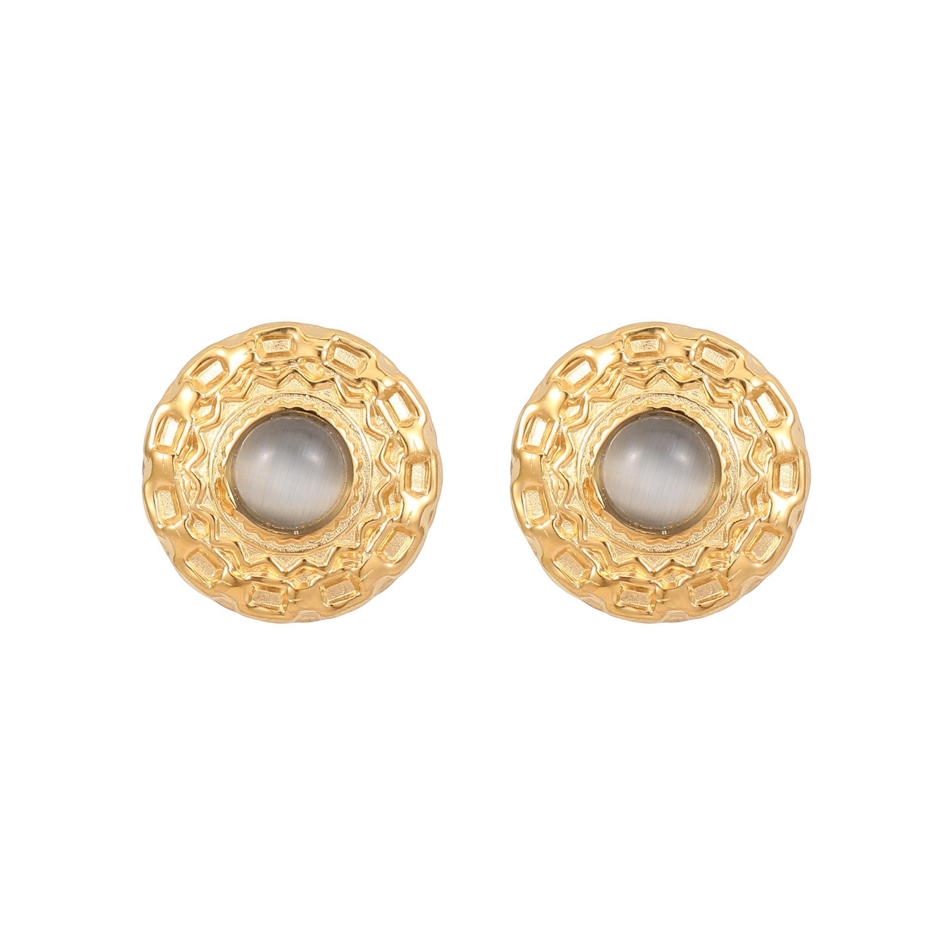 Wholesale Natural Turquoise Fan-shaped Hollow Stainless Steel Earrings